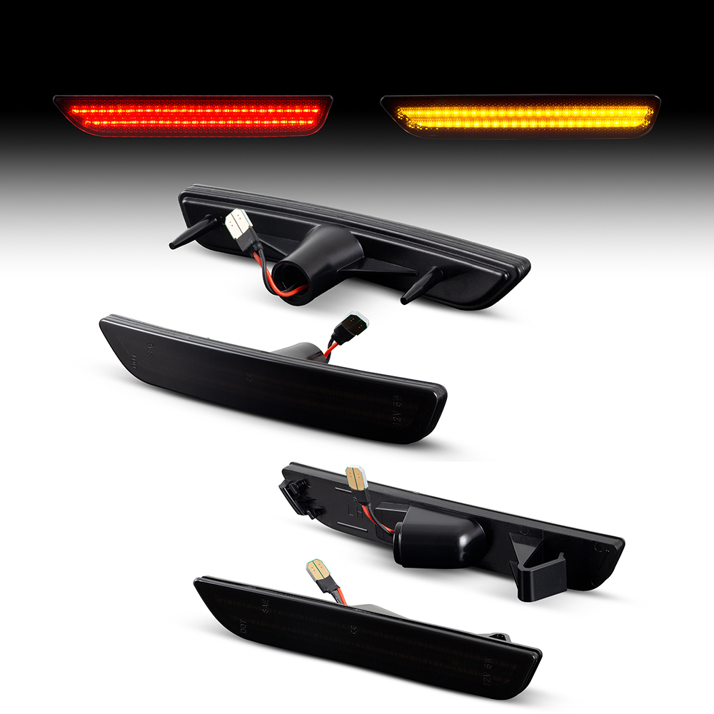Red rear light and amber front light shown side by side, illustrating required lighting color placement