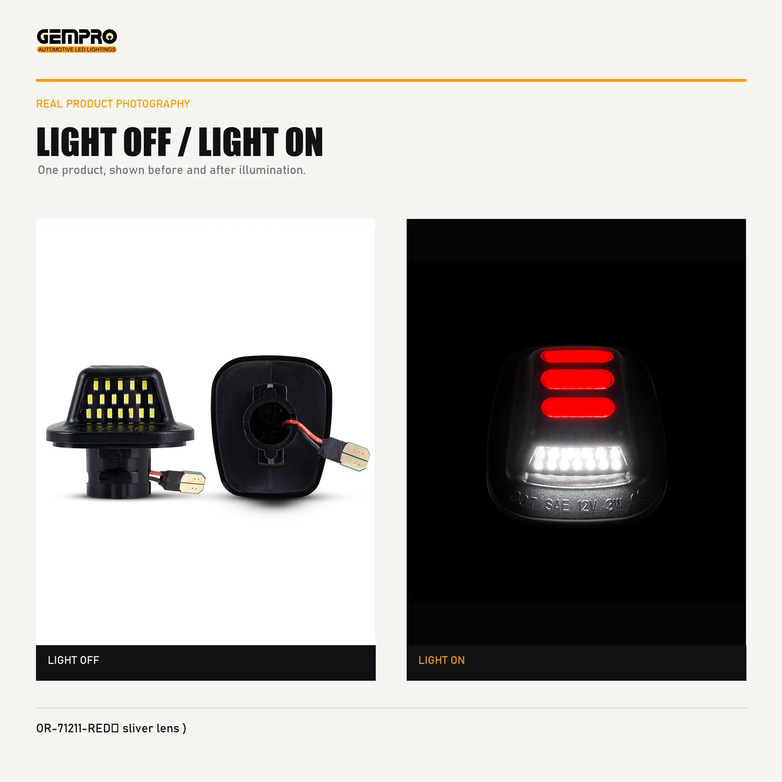 GEMPRO OR-71211-RED-SILVER-LENS light off and light on